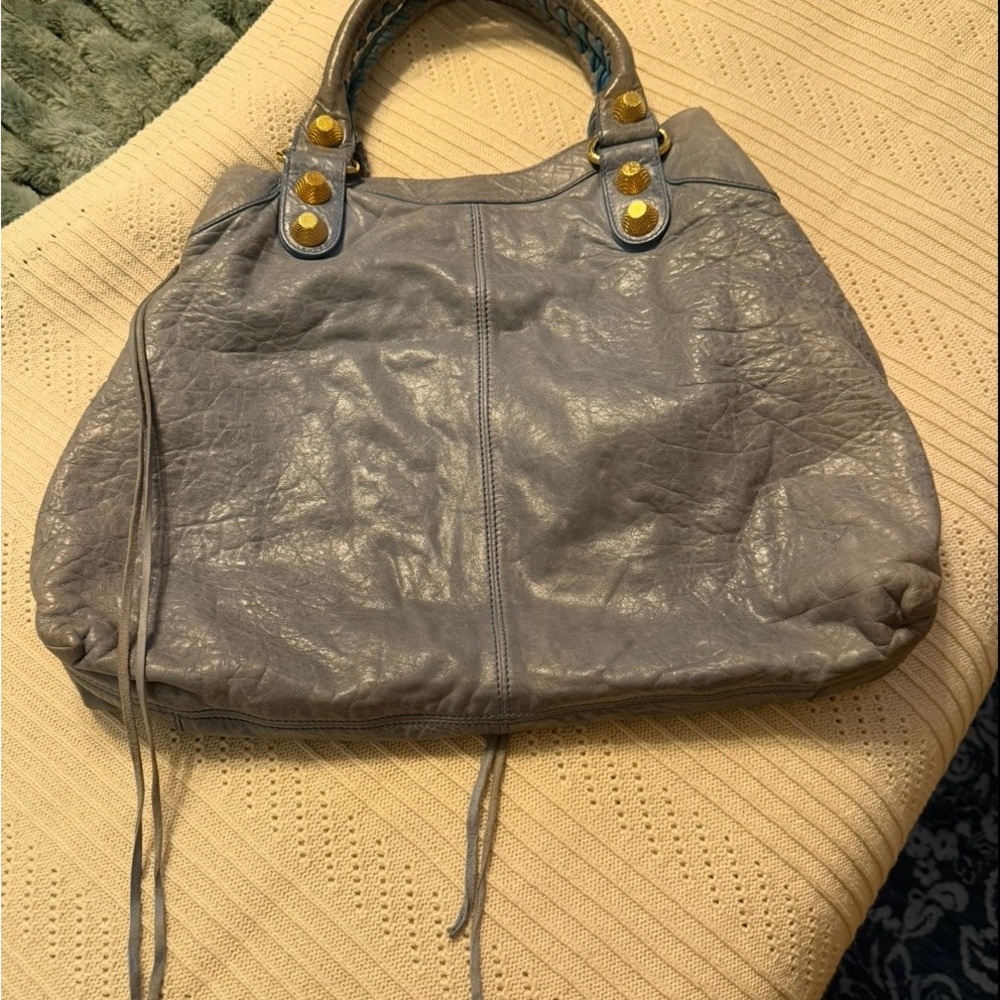 Balenciaga GGH Brief Bag Light Blue Handbag with Gold Accents - Picture 5 of 15